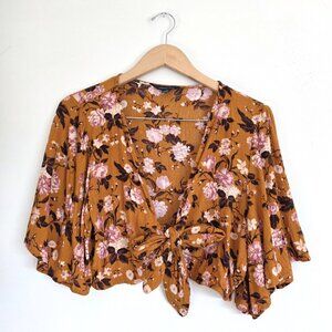 American Eagle Outfitters Floral Crop Top - Mustard and Pink